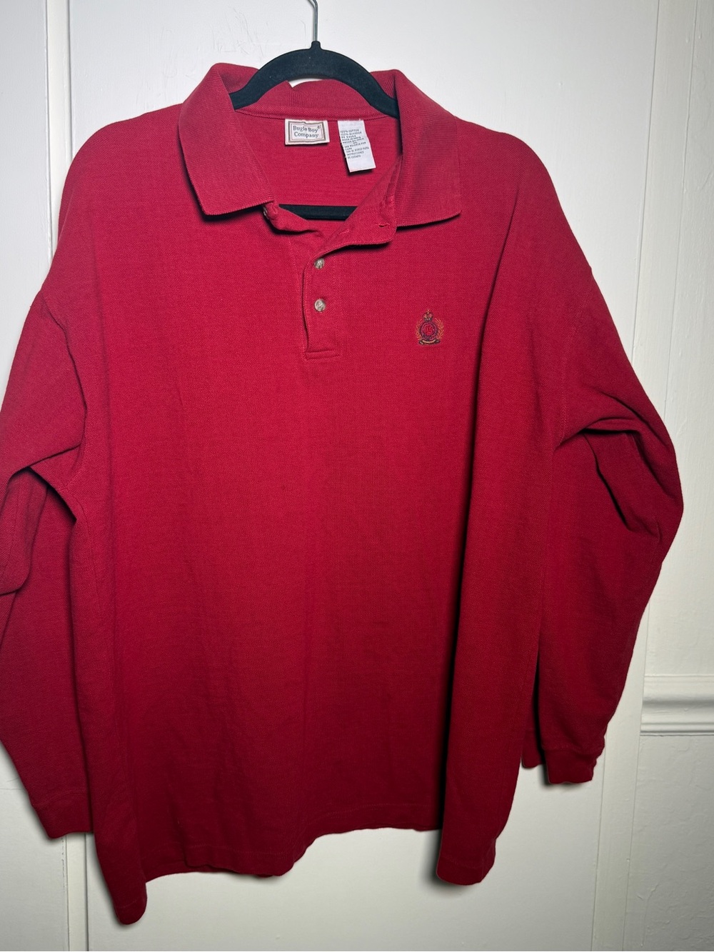 Bugle Boy Red Long-Sleeve Polo with Crest Logo Vintage XL